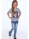 T-Shirt mit Denim-Applikation, hellgrau NDZ86440 – Online-Shop – Boutique